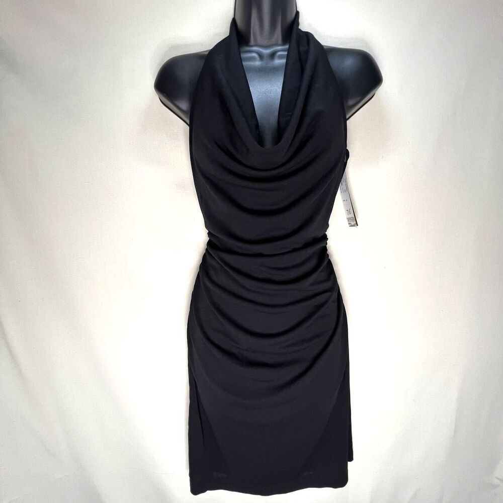 Nicole Miller Black Halter Cowl Neck Ruched Cocktail Dress NWT Petite Size 8P